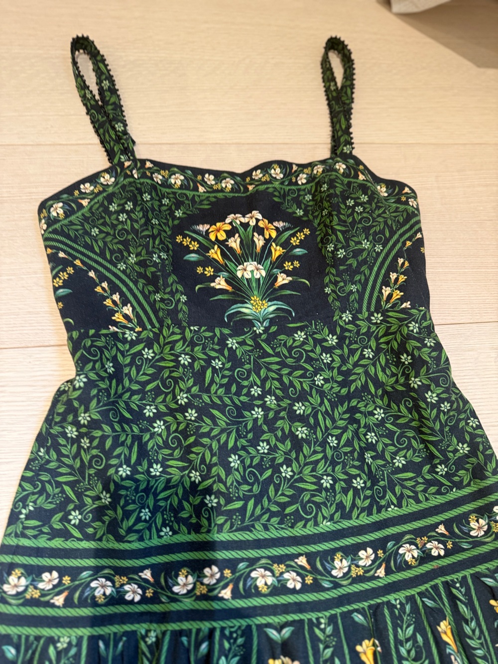Floral Green & Black Sleeveless A-Line Dress - Picture 4 of 7